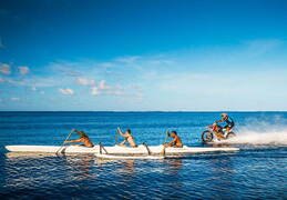 Robbie Maddison takes to the high seas on his modified dirt bike